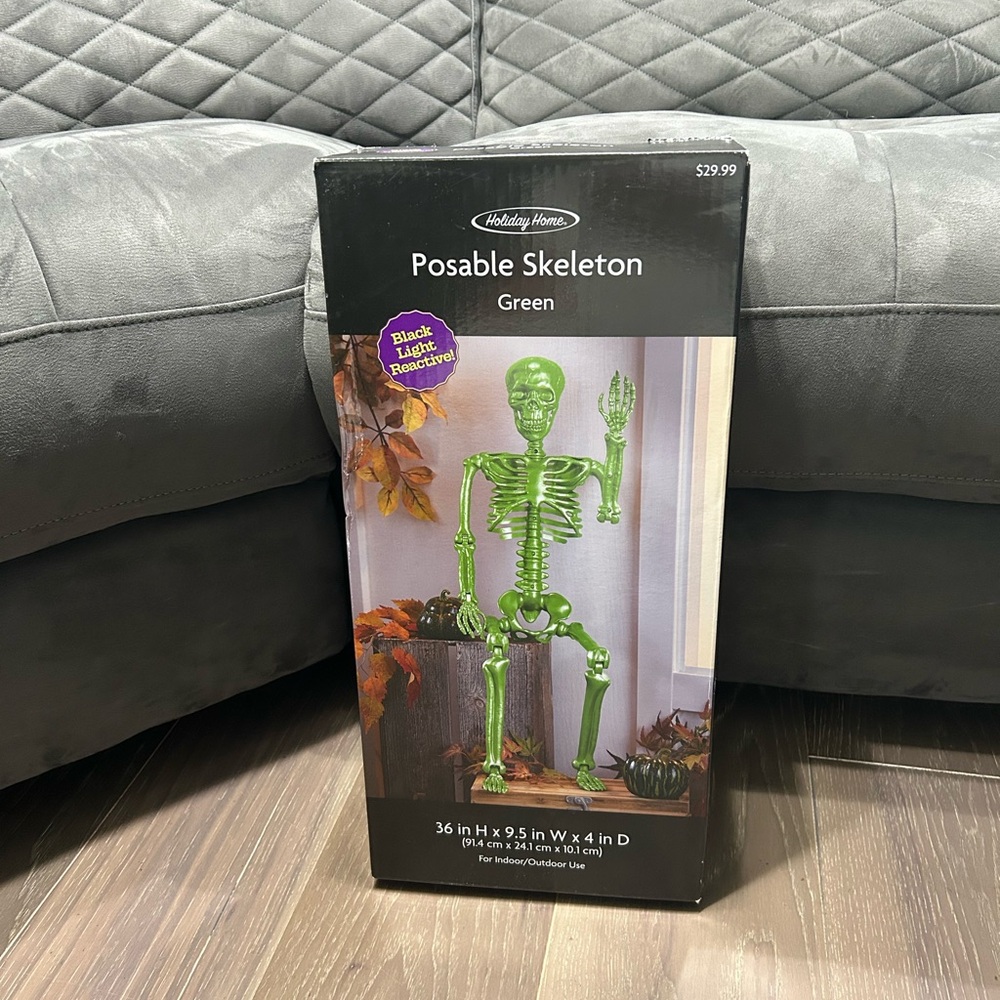 Holiday Home posable skeleton green. NWT 36 inch